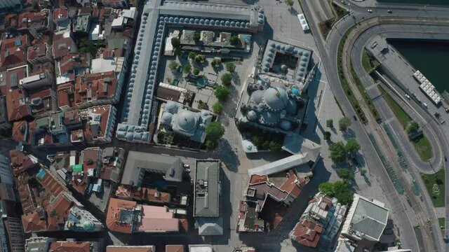 Aerial top view of Istanbul Historical Peninsula. 4K Footage in Turkey