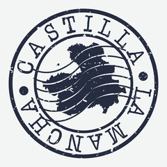 Castile la Mancha Spain Stamp Postal. Map Silhouette Seal. Passport Round Design. Vector Icon. Design Retro Travel.