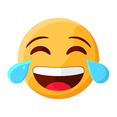 Laughing Happy Fun Tears Face Emoji Flat Icon Illustration Creative Stylish Design Vector