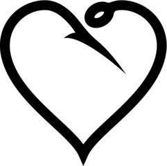 Vector illustration of the fishing hook as a fishing in a heart concept