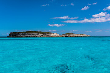 The blue skies and turquoise waters of the Caribbean island of Eleuthera, Bahamas