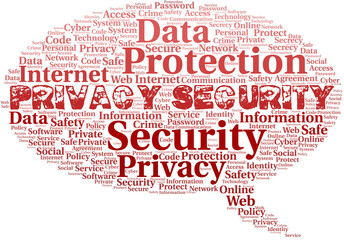 Privacy Security vector word cloud, made with text only.