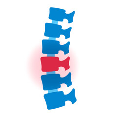 Flat vector illustration of problem with human spine silhouette. Concept of pain in vertebral column. Backbone icon for orthopedic, osteopathy, surgery