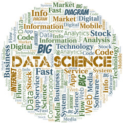 Data Science vector word cloud, made with text only.