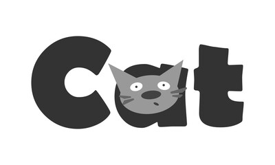 Cat lettering for a logo. Vector gray isolated illustration.
