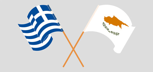Crossed and waving flags of Cyprus and Greece