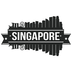 Naklejka premium Singapore Skyline Stamp Silhouette City Vector Design Art Landmark.
