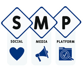 SMP -  Social Media Platform acronym, concept background. vector illustration concept with keywords and icons. lettering illustration with icons for web banner, flyer, landing page