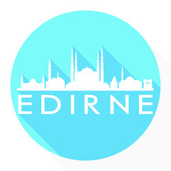Edirne Turkey Flat Icon Skyline Silhouette Design City Vector Art Famous Buildings.