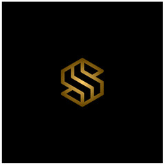 Golden Initial Letter S, Gold SS Monogram with hexagon shape luxury elegant logo design