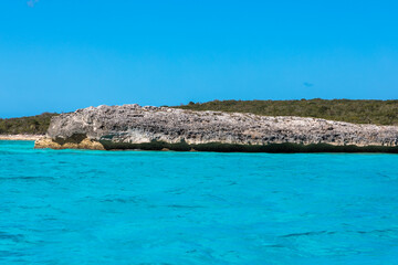 The blue skies and turquoise waters of the Caribbean island of Eleuthera, Bahamas