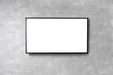 TV mockup background with lcd tv with flat white screen fixed on a wall - obrazy, fototapety, plakaty