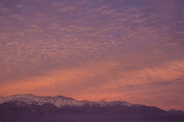Amazing view of beautiful cloudscape and sunset sky over The Andes Mountains, Chile