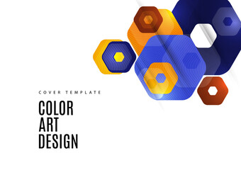 Bright abstract background of rounded multicolored hexagons. Business presentation template. Modern geometric design. Vector