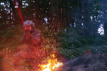 Soldier in Action at Night