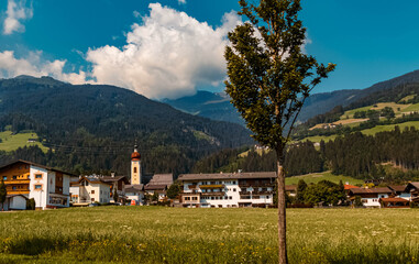 Beautiful alpine view at Ried, Zillertal, Tyrol, Austria