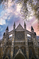 Fototapeta premium Sunset over Westminster Abbey in London, England in the United Kingdom.