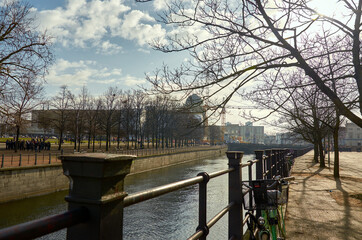 Germany. Berlin. Embankment of the river Spree in Berlin. February 16, 2018