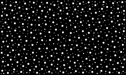 White polka dots in random pattern on black background - vector illustration.
