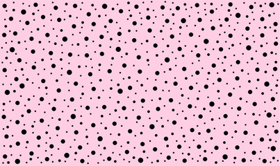 Black polka dots in random pattern on pale pink background - vector illustration. - obrazy, fototapety, plakaty