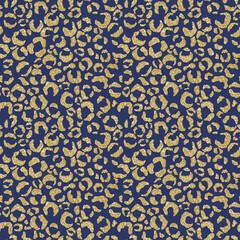 Golden Leopard Print Seamless Pattern - Cute gold glitter leopard spots repeating pattern on solid background