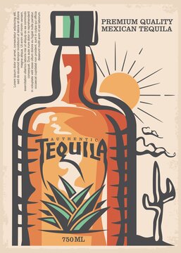 Mexican tequila poster design made for bars and pubs. Vector image.
