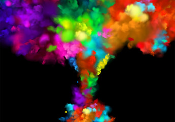 Colorful powder explosion effect on black background