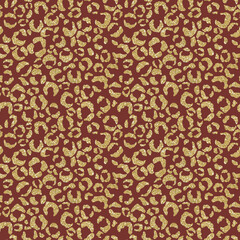 Golden Leopard Print Seamless Pattern - Cute gold glitter leopard spots repeating pattern on solid background