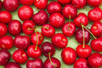 background of red cherries