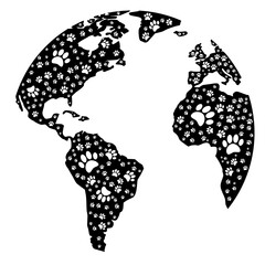 World Map Dog Paw Print Patern