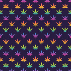 Fototapeta na wymiar Rainbow Marijuana Seamless Pattern - Colorful rainbow gradient marijuana leaves repeating pattern design on solid background