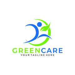 Obraz premium Healthy - vector logo template illustration. Man figure on leaves. Ecological and biological product concept sign. Ecology symbol. Human character icon.