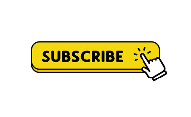 Subscribe button with hand click icon. Finger pointer clicking web site call to action. Clic vector.