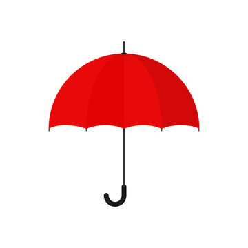 Red open umbrella-cane. Vector stock flat icon isolated on a white background.