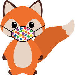 Masked Animal Illustration - Cute drawing of cartoon animal wearing face mask