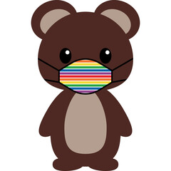 Masked Animal Illustration - Cute drawing of cartoon animal wearing face mask