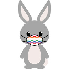 Masked Animal Illustration - Cute drawing of cartoon animal wearing face mask