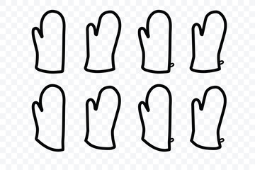 Kitchenware Oven Mitts Flat Icon , Line Icon A White Background