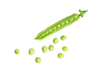 Fresh green pea pod with beans.