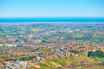 Fototapeta premium Adriatic seashore with San Marino and Rimini