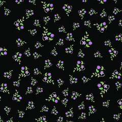 Colorful daisies ditsy flowers on a back background seamless pattern