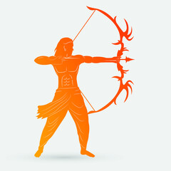 Lord rama graphic orange silhouette vector trendy design with holding bow and Arrow. - obrazy, fototapety, plakaty