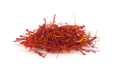 Dry Saffron Spice Isolated on White Background.