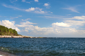 Fototapeta na wymiar Coast of the Baltic Sea on the Estonian island of Hiiumaa. Blue sky and blue sea.