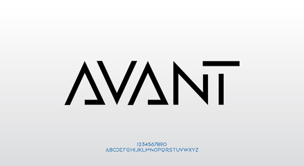 Avant, an Abstract modern minimalist geometric futuristic alphabet font. digital space typography vector illustration design © MoonBandit
