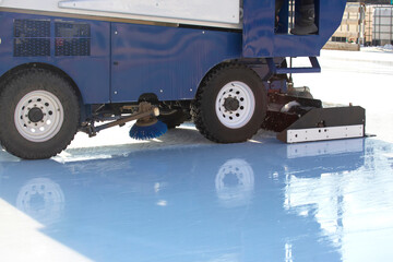 special machine for cleaning ice on an ice rink at work. Transport industry