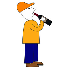 Man bringing a bottle of wine to his mouth