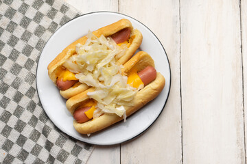 Montreal hot dog with cabbage on white background