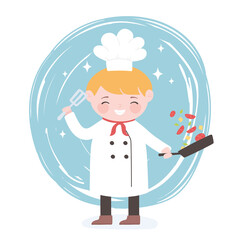 chef cartoon character with frying pan and spatula in hands