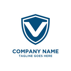 V Letter Shield Logo Vector Design Template